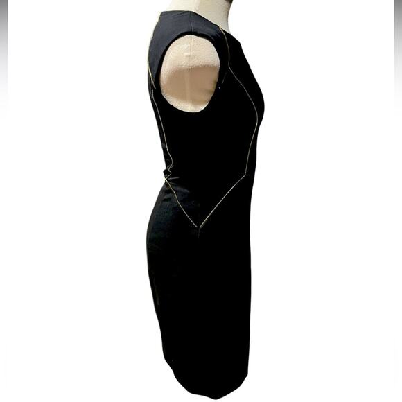 REBECCA TAYLOR Dress Womens Black Shift Gold Zipper Seams Sleeveless Size 0 - Picture 5 of 7